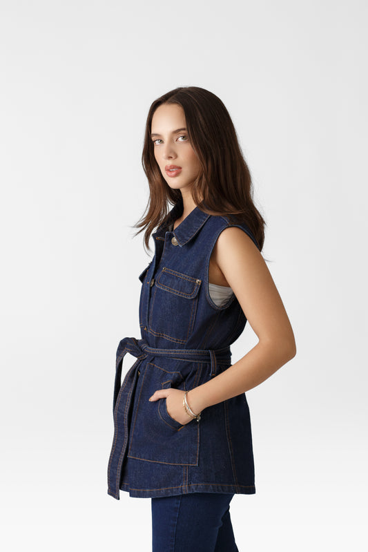 CHALECO DENIM CON CORREA