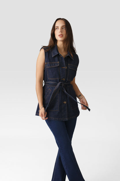 CHALECO DENIM CON CORREA