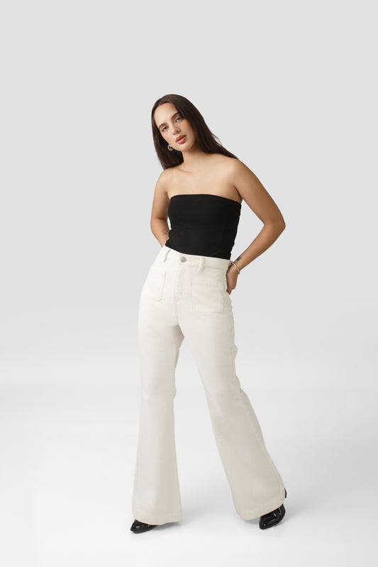 PANTALÓN DRILL FLARE PERLA