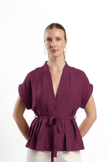 BLUSA LINO GRANATE