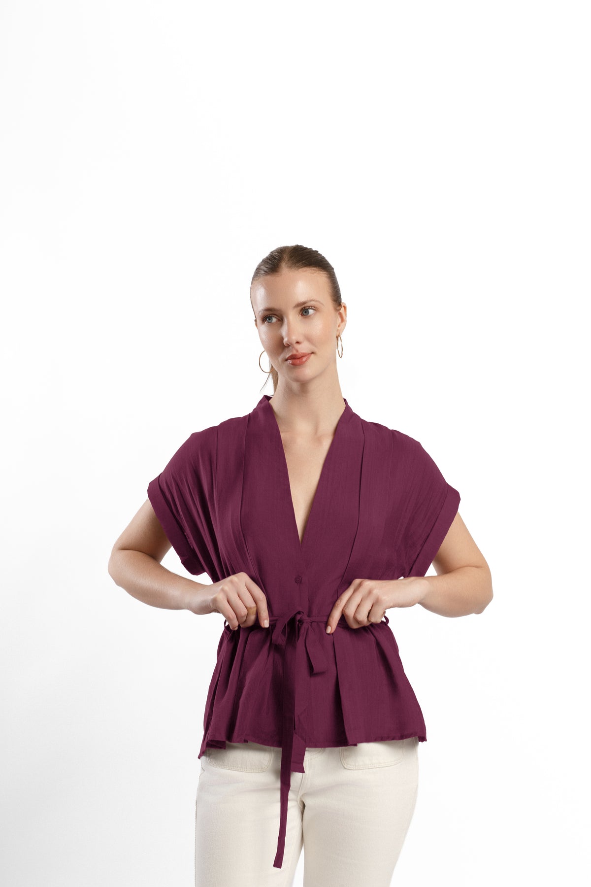 BLUSA LINO GRANATE