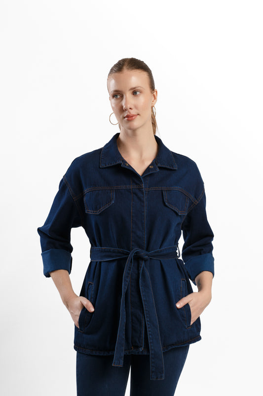 CHAQUETA DENIM CON CINTURÓN