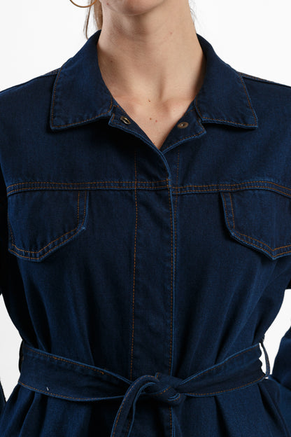 CHAQUETA DENIM CON CINTURÓN