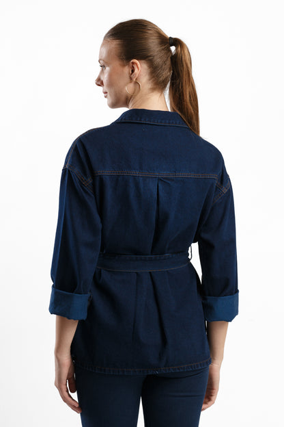 CHAQUETA DENIM CON CINTURÓN