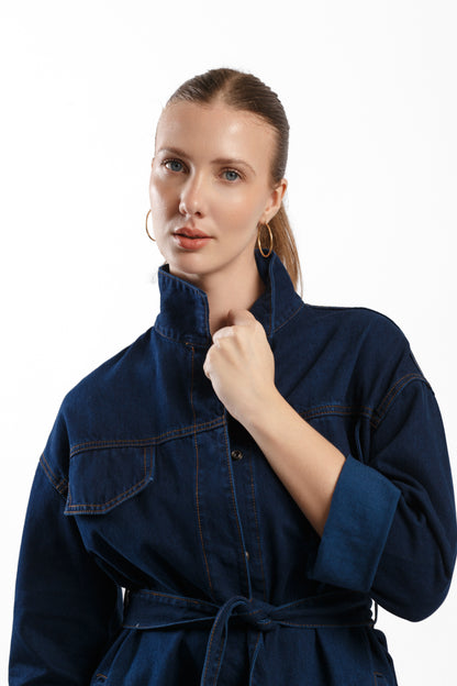 CHAQUETA DENIM CON CINTURÓN