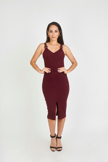VESTIDO HEBILLAS VINO
