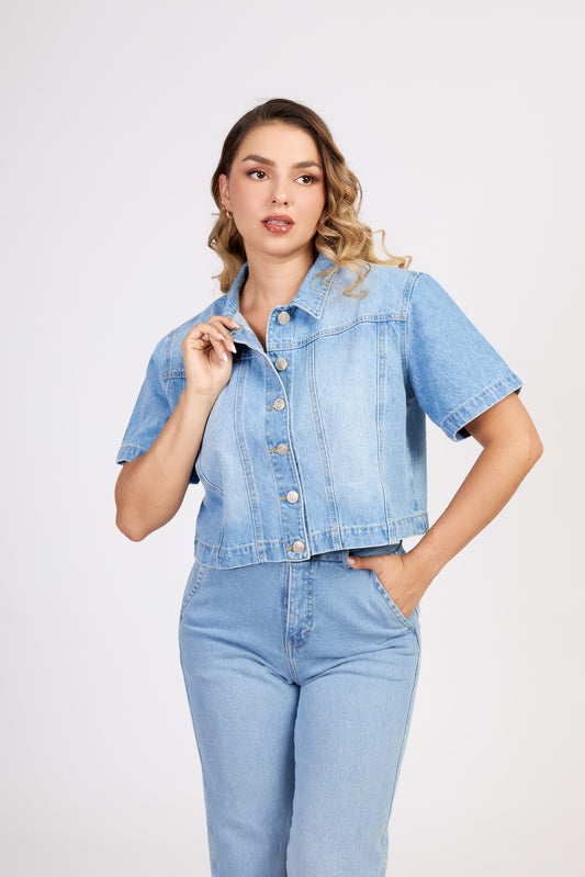 CHAQUETA DENIM CELESTE