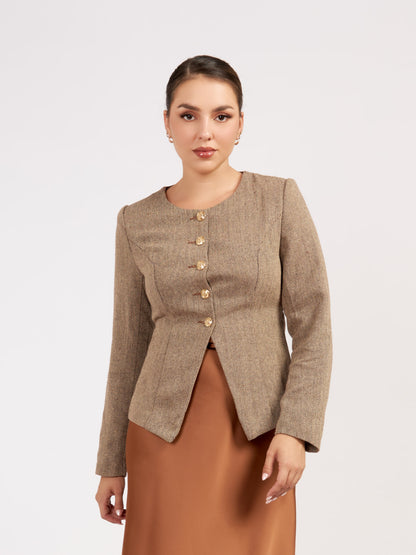 CHAQUETA TWEED CON BOTONES DORADOS