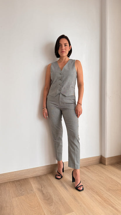 CHALECO SASTRERO TWEED BLANCO Y NEGRO