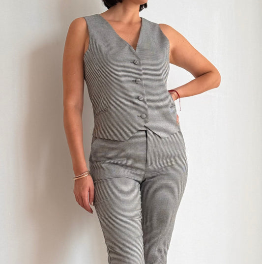 CHALECO SASTRERO TWEED BLANCO Y NEGRO