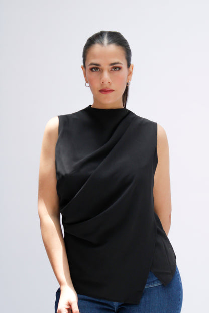BLUSA SIN MANGAS DRAPEADO NEGRO