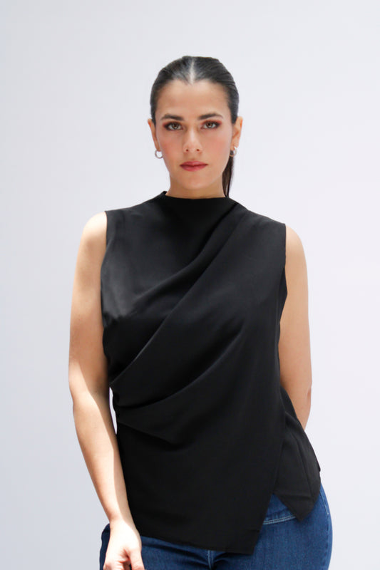 BLUSA SIN MANGAS DRAPEADO NEGRO