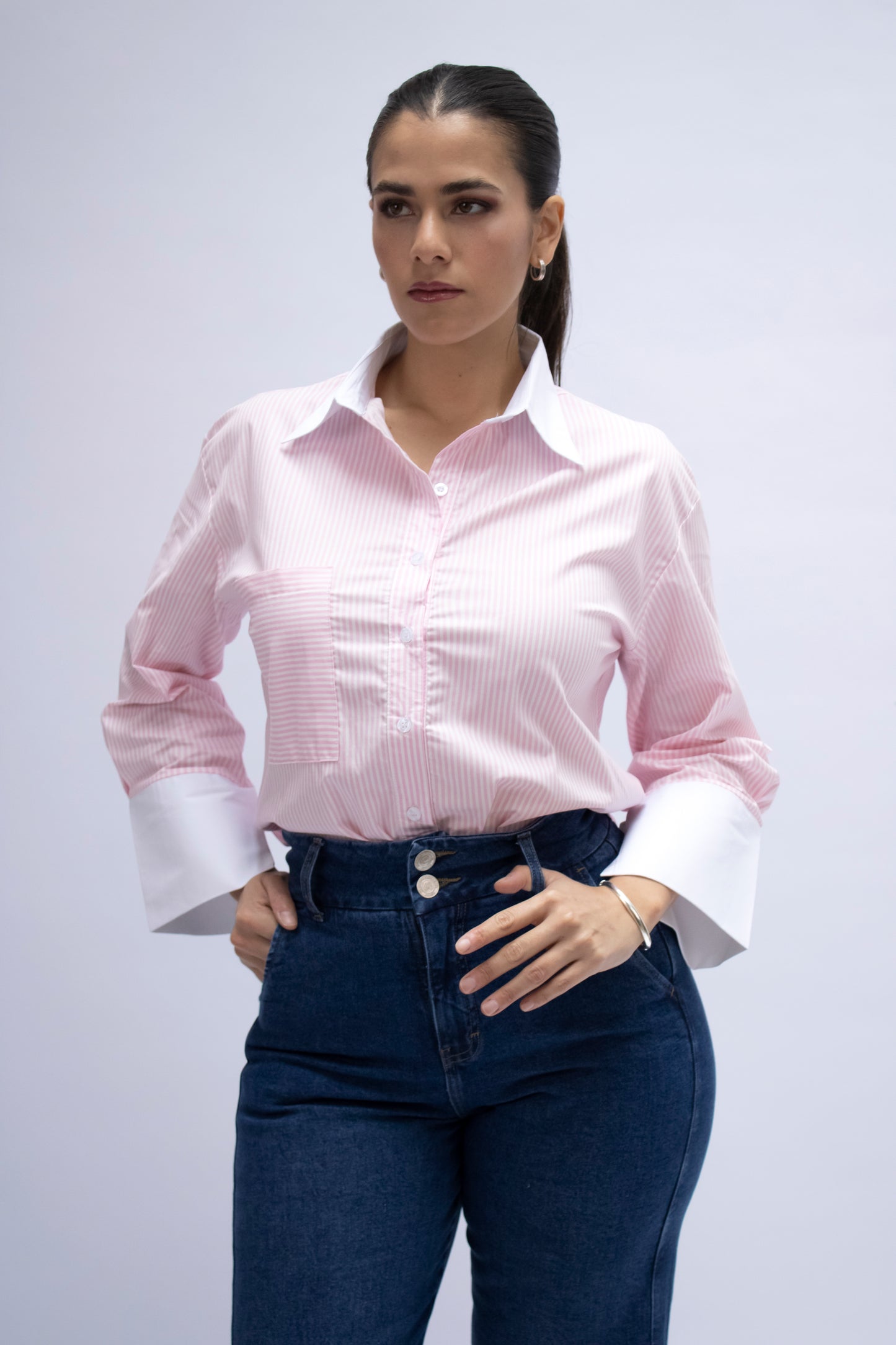 BLUSA RAYAS MANGA LARGA ROSADO