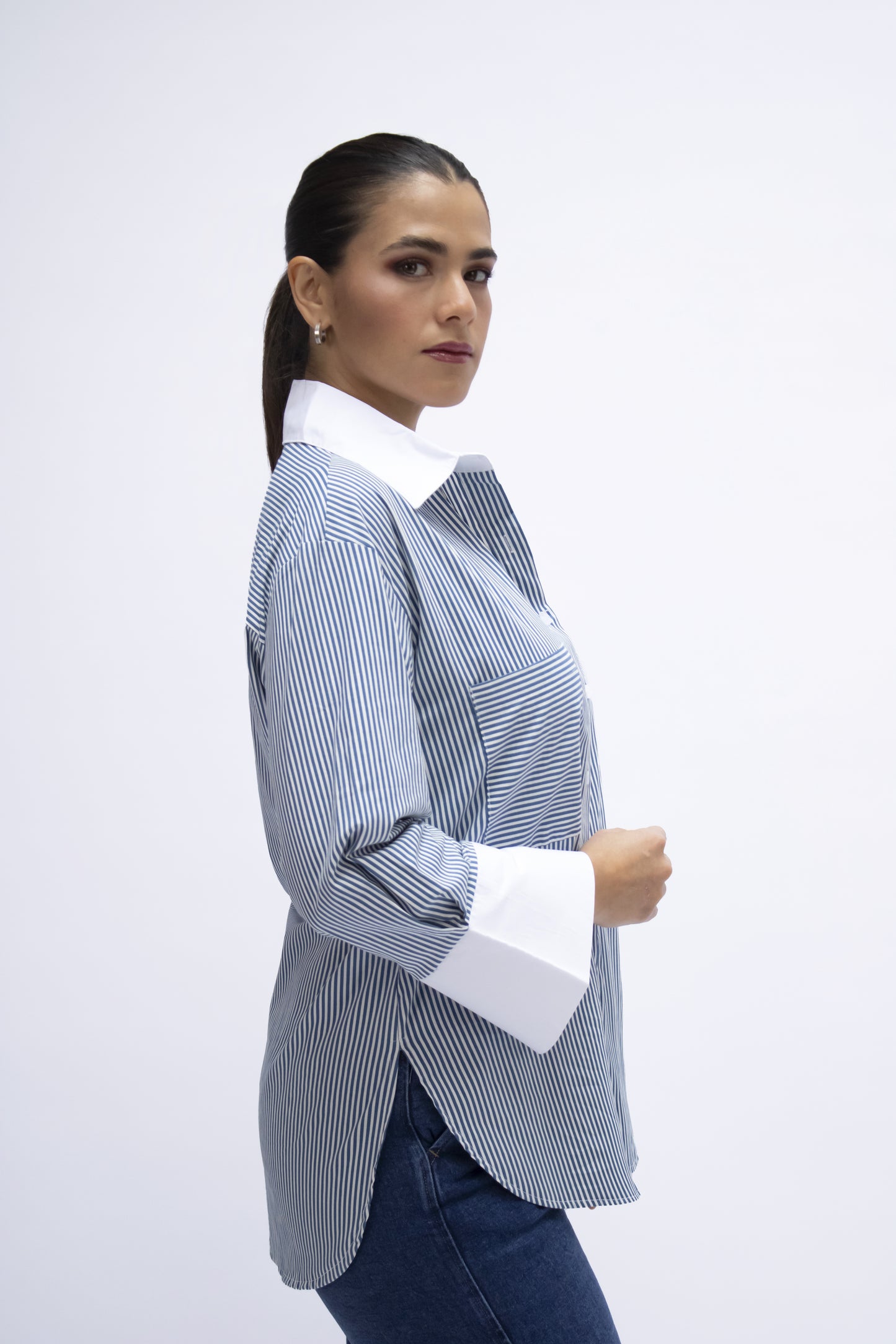 BLUSA RAYAS MANGA LARGA AZUL