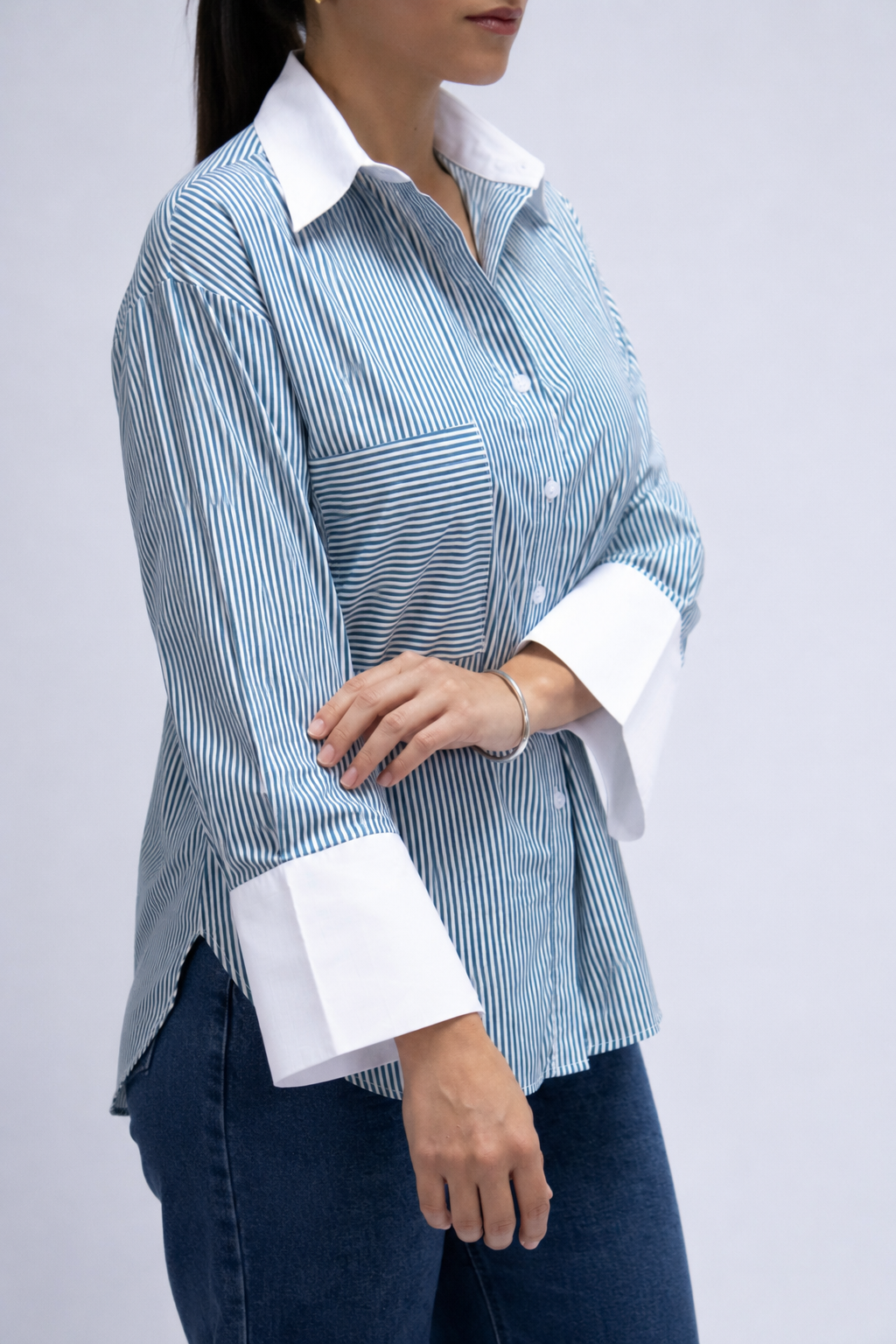 BLUSA A RAYAS MANGA LARGA AZUL
