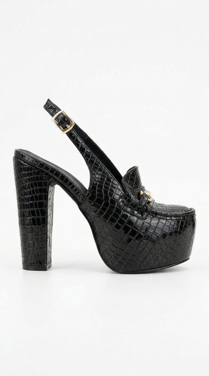 PLATFORM MOCCASIN HEEL BLACK