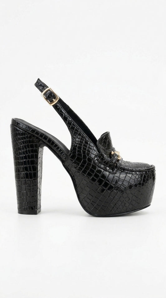 PLATFORM MOCCASIN HEEL BLACK