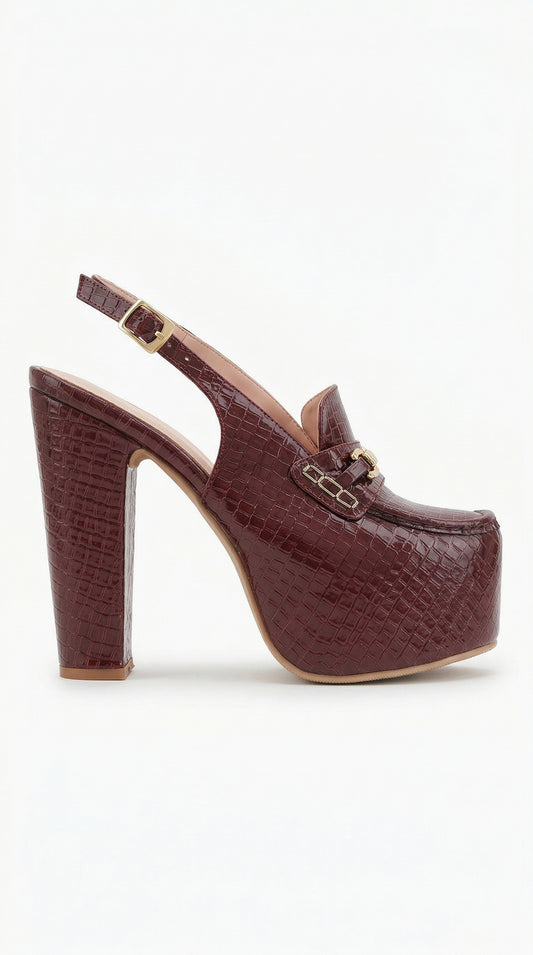PLATFORM MOCCASIN HEEL BURGUNDY