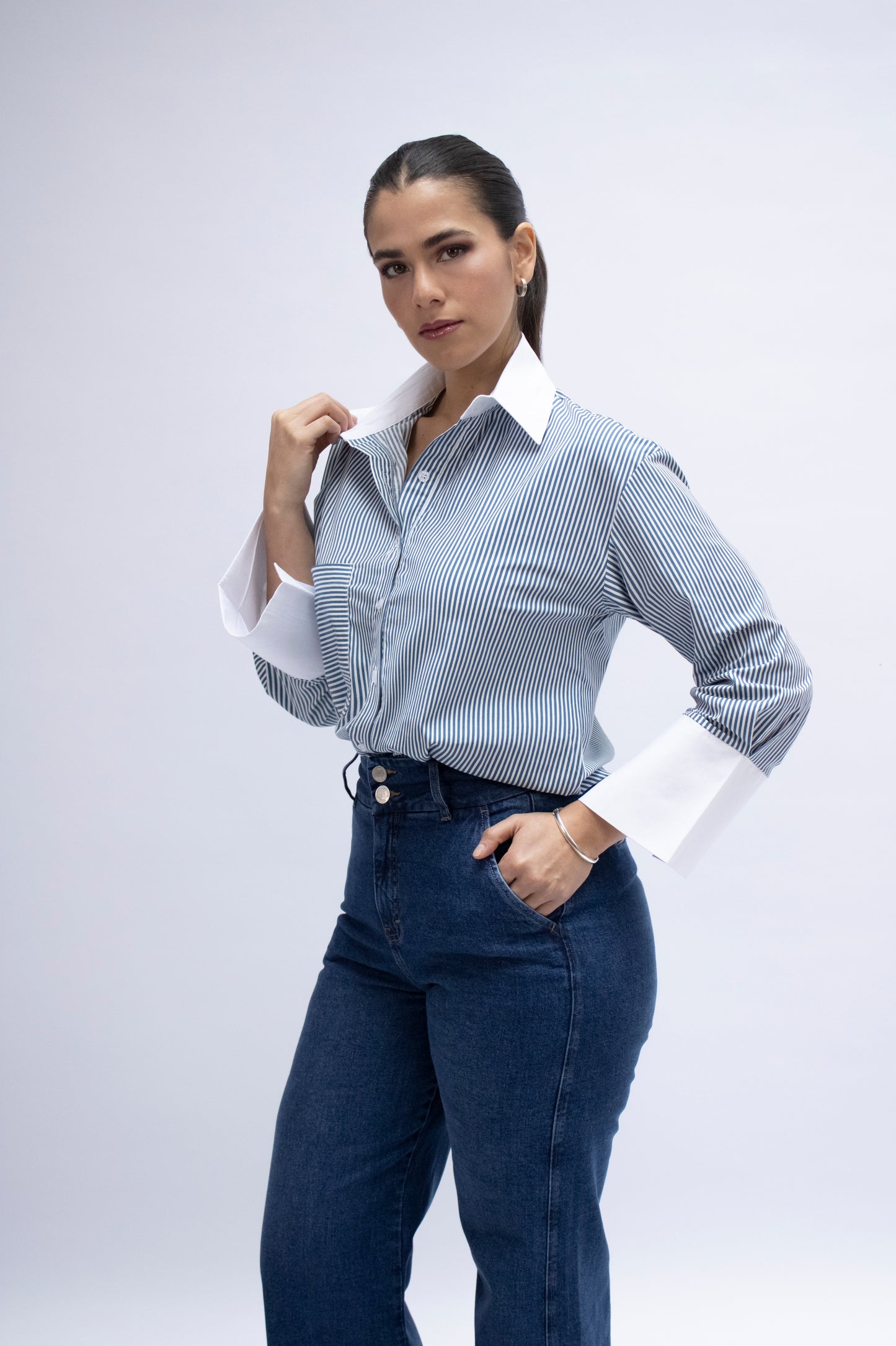 BLUSA RAYAS MANGA LARGA AZUL