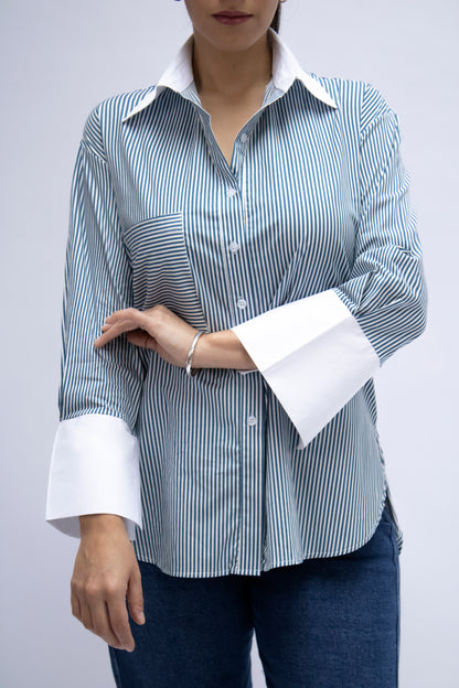 BLUSA A RAYAS MANGA LARGA AZUL